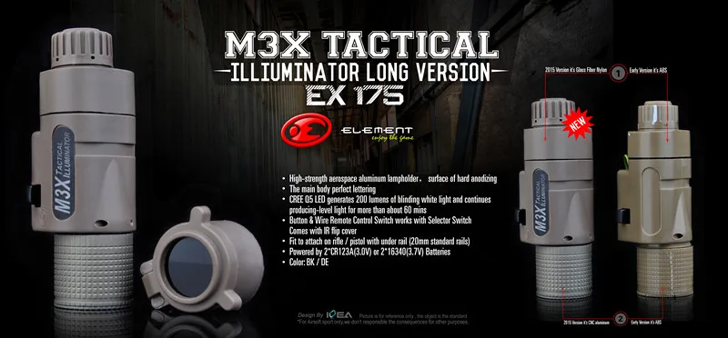 Tocha para um Elemento Airsoft Sistemas Guerreiro Longo Ver Filtro ir Iluminador - Peq-16a Picatinny Trilhos M3x Luz L-3 2 Cheap Luzes de armas