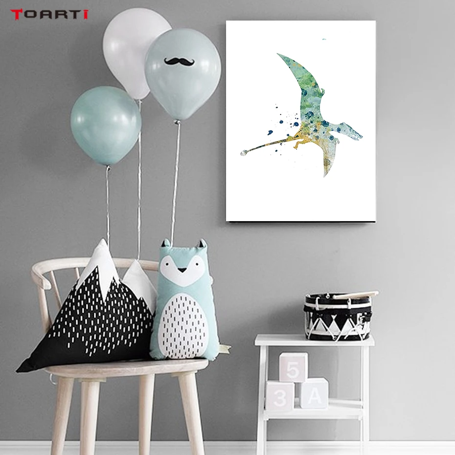 Watercolor Cartoon Animals Posters Prints Dinosaur Canvas Painting On The Wall For Living Kids Room Home Decor Art Pictures (4)