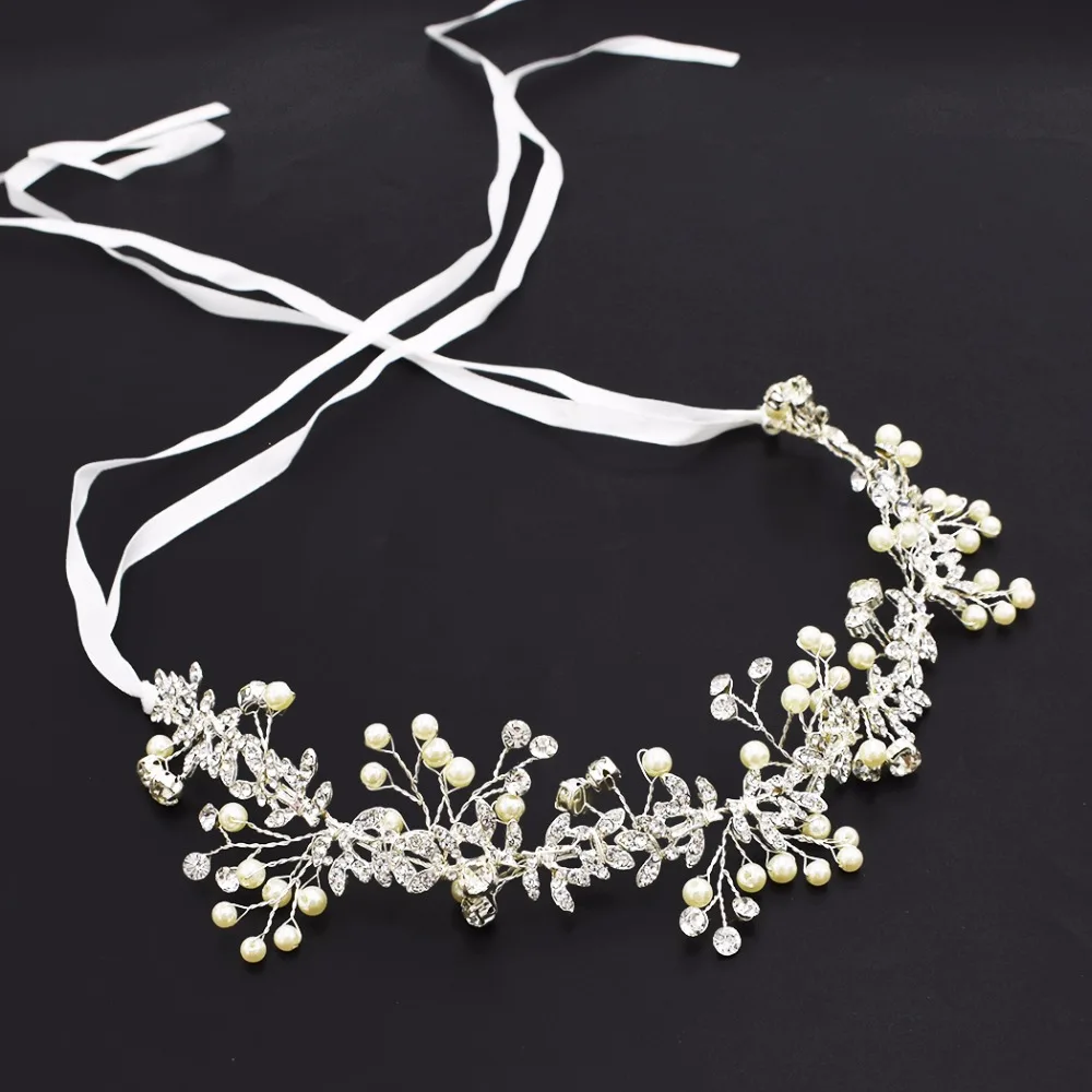 

Gold Silver Bridal Wedding Hair Accessory Rhinestone Pearl Flower Vine Tiara DIY Jewelry Ribbon Bride Boho Head piece Headdress