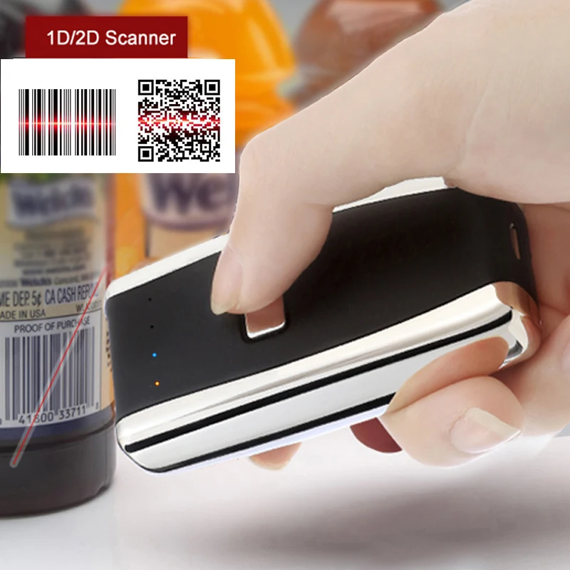 1D 2D Bluetooth Barcode Scanner 1D 2D USB Bluetooth Mini Wireless Barcode Reader Wireless Transfer Distance 100 Meters
