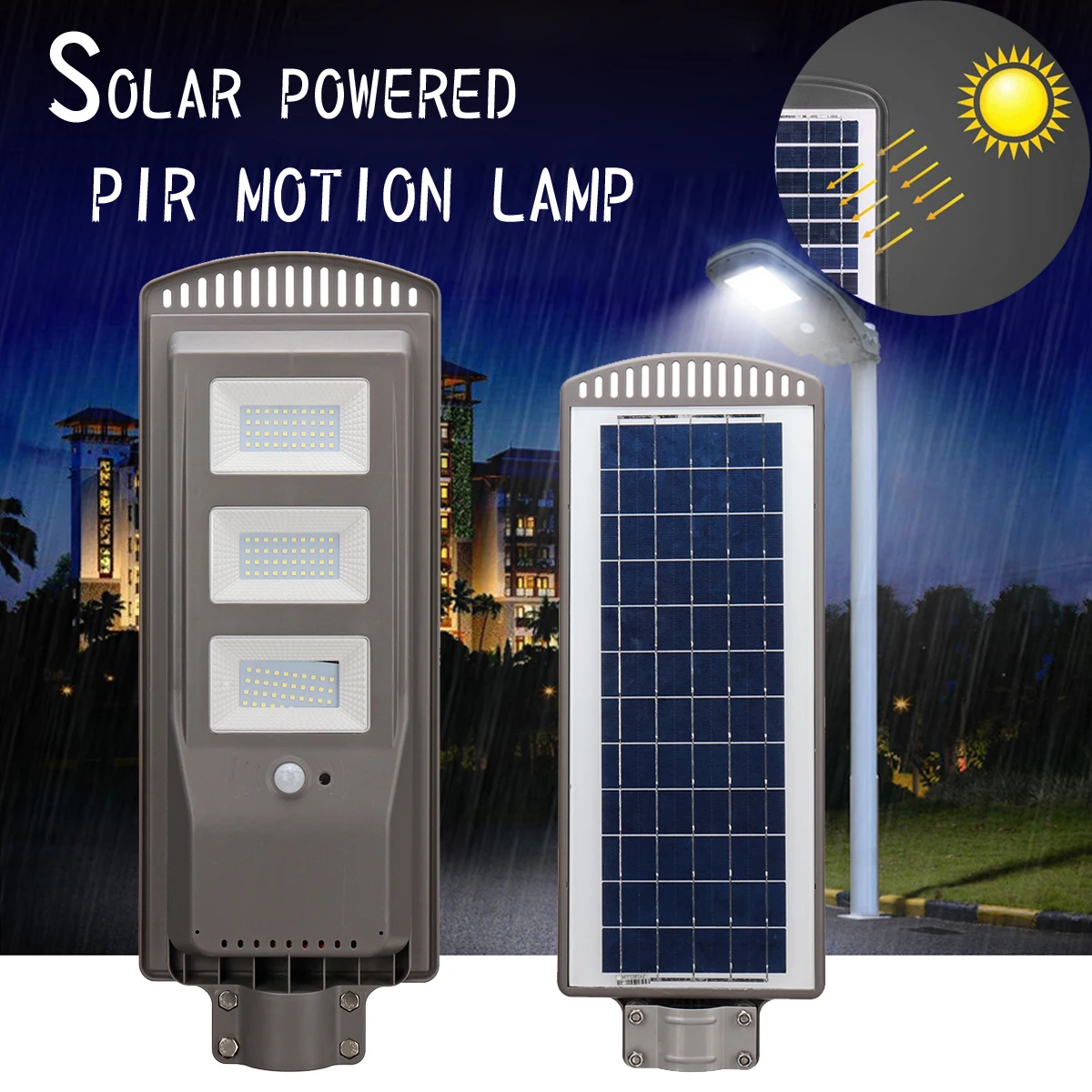 

60W LED Solar Powered PIR Motion Sensor Wall Light Waterproof Garden Flood Light Road Street Pathway Lamp Outdoor