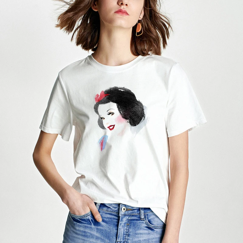 

Snow White T Shirt Aesthetic Harajuku Women 2019 White Summer Graphic Tees Clothes Ulzzang Plus Size Streetwear Kawaii Tops