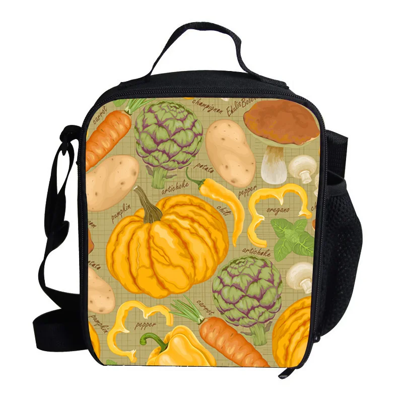 Beautiful Vegetable Print Lunch Bag For Children Pumpkin Print Thermal Insulated Lunch Bag For