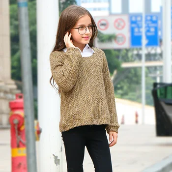 

Big Girl Turn-down Collar Faux 2pcs Sweaters Casual Cotton Girls fall Winter Clothes girls sweater for 6 7 8 9 10 12 14 16 years