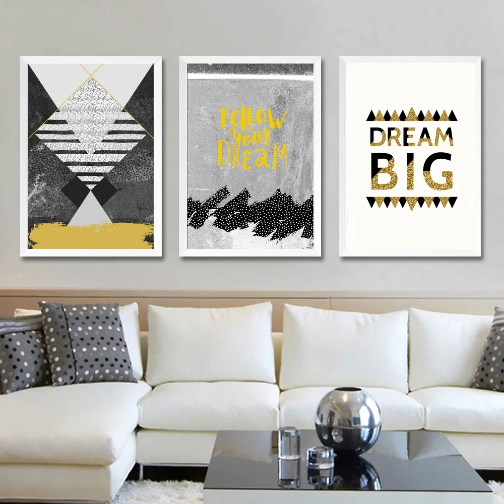 Geometric English Abstract Triple Wall Art Canvas Painting Wall