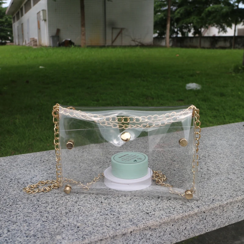 

7 Colors Of PVC Clear Clutch with Golden Chain DOM103395