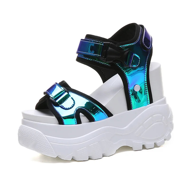 

2019 Summer Women Shoes Open Toe Sneaker Sandals High Wedges Sandals Thick Bottom Sandal Sequin Casual Womens Shoes