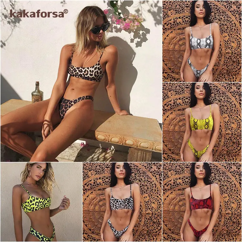 

Kakaforsa High Waist Sexy Leopard Print Bikini Set Push up Print Women Swimwear Two Piece Bathing Suit Swimsuit Brazil Bikinis