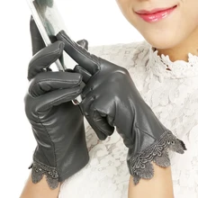 REALBY, кожаные перчатки, женские зимние перчатки, теплые перчатки для сенсорного экрана, кружевные наручные перчатки, Femme Gants Femme Hiver luvas de inverno