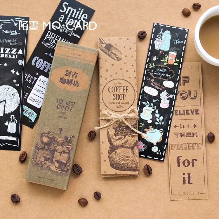 30 pcs box Retro coffee shop paper bookmark stationery bookmarks book holder message card school supplies