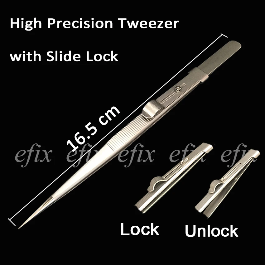 

High Precision Tweezers with Straight Fine Tip And Slide Lock 165 mm/6.5" For Electric Logic Board iPhone Tool Repair