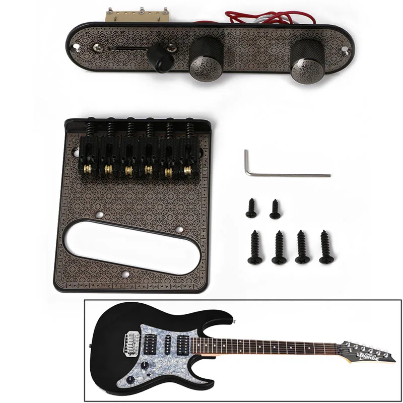 

New 1Set Guitar Bridge & 3 Way Switch Knob Control Plate Set Black Small Flower Hot