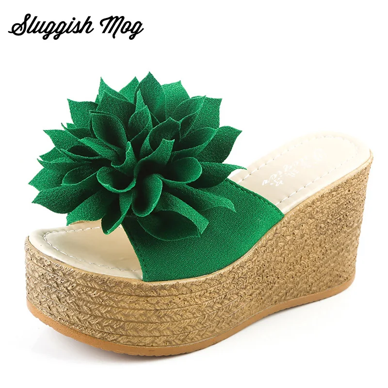 

Sluggish Mog Women Summer Wedges Sandals Floral Super High Heels Slippers Outside Ladies Shoes Woman Size 34-40 WS11