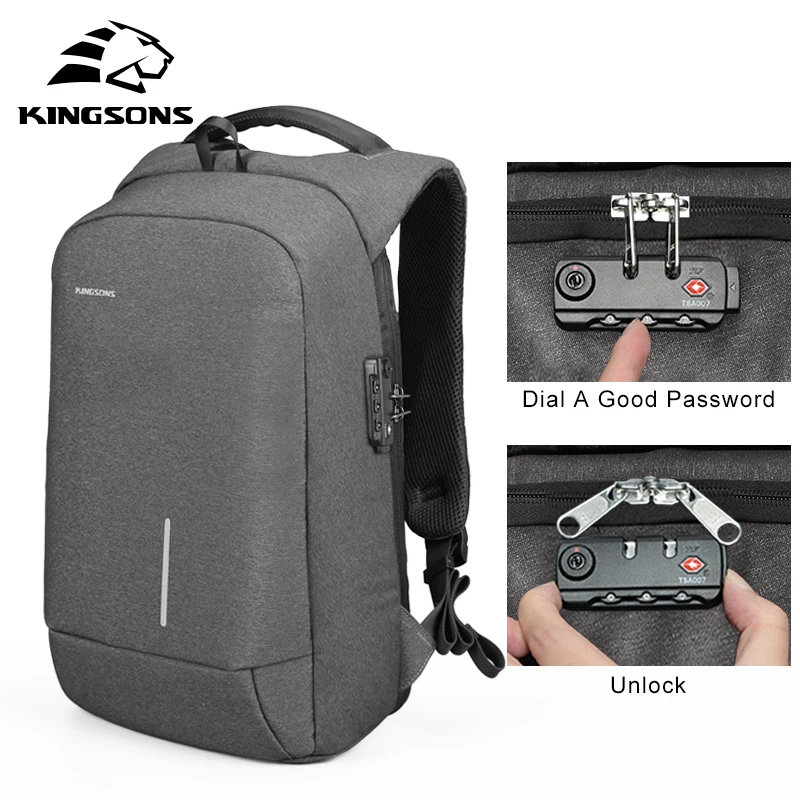 

Kingsons3149W Casual Men's Travel Backpack USB Recharging Anti Theft Backpack No Key TSA Customs Lock Design Backpack School Bag