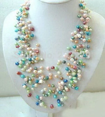 

Wholesale price FREE SHIPPING^^^^16 Strand Multicolor Real Pearl 18KWGP Clasp Necklace
