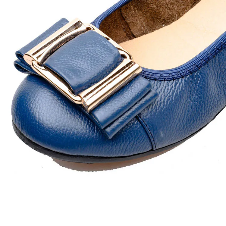 Super Soft Flats Round Toe Loafers Women Genuine Leather Moccasins Spring Boat Shoes Woman Sandals Summer Metal Ballerina Flats (4)