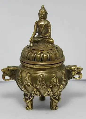 

5.5 inch / Chinese folk collection of bronze Buddha dragon censer Free shipping