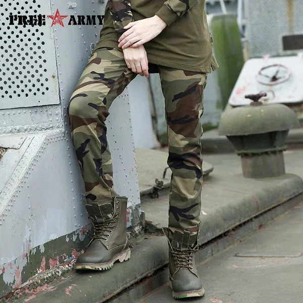 Армейские модные женские брюки с высокой талией, простые облегающие штаны из спандекса, женские повседневные брюки, камуфляжные брюки, женские весенние узкие брюки - Цвет: Camouflage