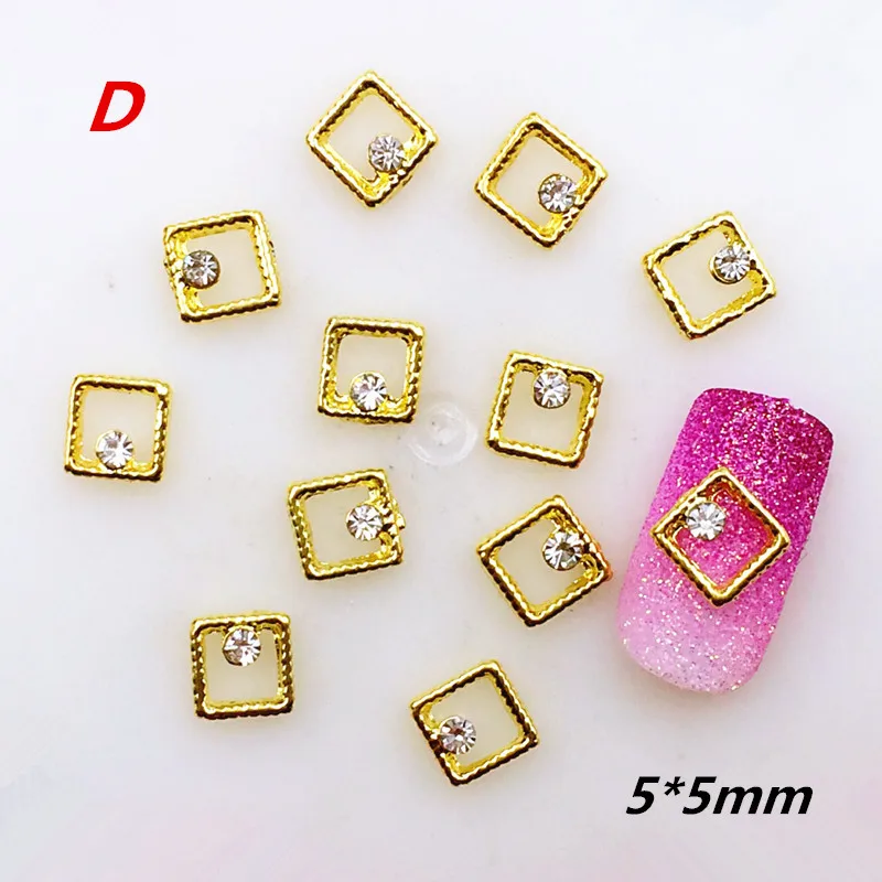 20Pcs/Lot Gold Silver Triangle Square with Rhinestone Metal Alloy Nail Art Decorations Stickers/Deco/Charms for Manicure | Красота и