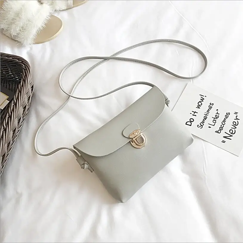  Simple Pure Color Women Mini Lock Flap Messenger Bag PU Leather Girls Casual Shoulder Bags Female S - 32891983519