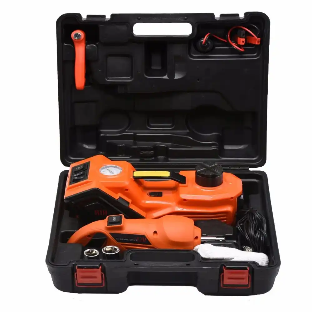 12V 5T Electric Car Jack Tire Inflator Pump LED Flashlight 3 in 1 Set with Impact Wrench//Safe Hammer//Air Compressor Electric Hydraulic Floor Jack