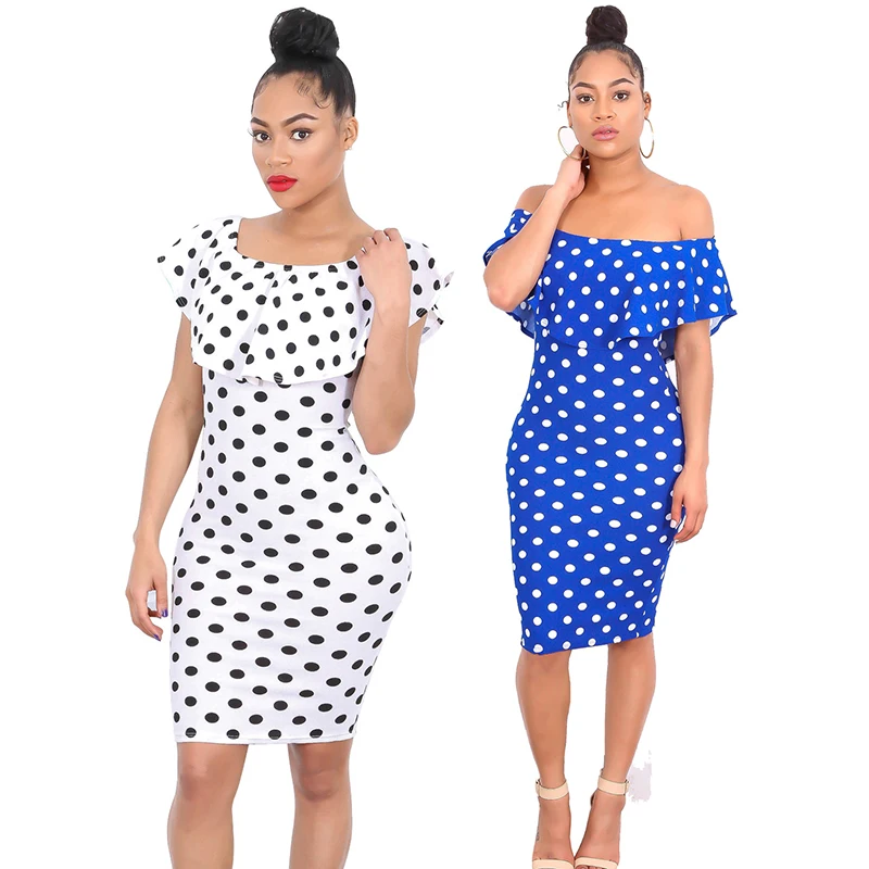 

Summer White Blue Black Women Fashion Sexy Ruffle Off Shoulder Dots Dress Vestidos For Women New 2018 Party Bodycon Dresses 40
