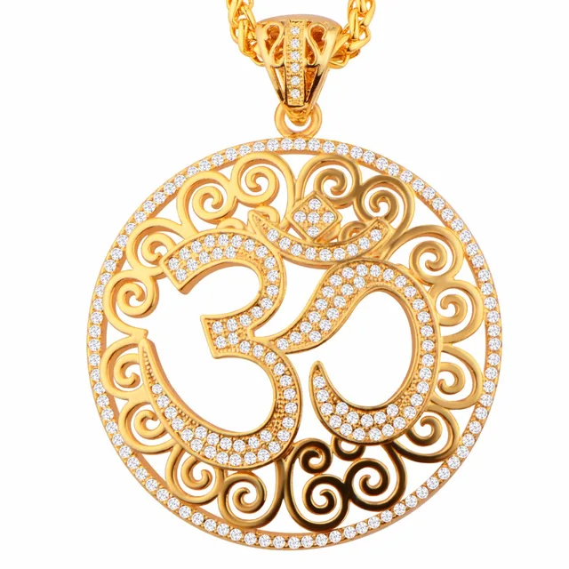Hindu Religion Amulet Pendant For Women Men Gold Color Cubic Zirconia