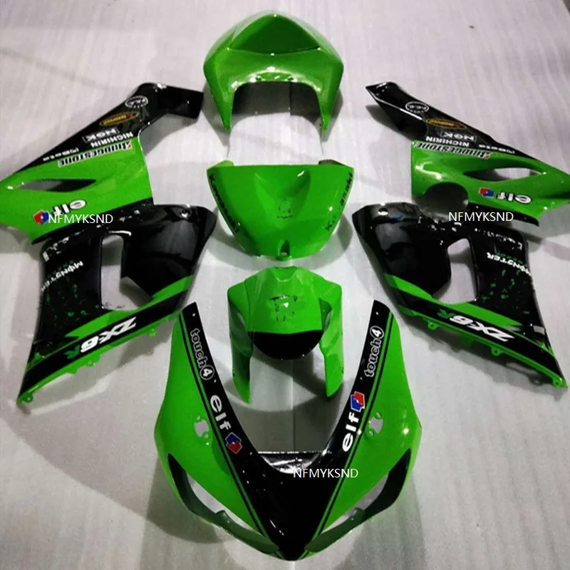 Обтекатель для KAWASAKI цвета: зеленый, черный ниндзя ZX6R 05-06 ZX 6R 636 ZX-6R черный/зеленый/оболочки 05 06 2005 2006 ZX6R 636