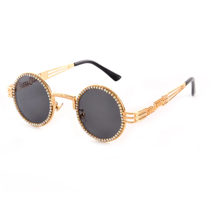 Модные круглые женские солнцезащитные очки с бриллиантами,, роскошный бренд, стимпанк, прозрачные линзы, ручная работа, стразы, очки, UV400, Gafas De Sol
