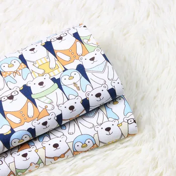 

half yard cotton linen fabric with cartoon bear penguin print, handmade DIY patchwork bag cloth A582