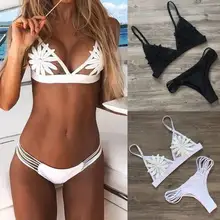 Летние Для женщин пляжные бикини Установить Sexy Цветочный Купальники сетка вышивка Бандаж пуш-ап Мягкий купальный костюм бразильский Стиль