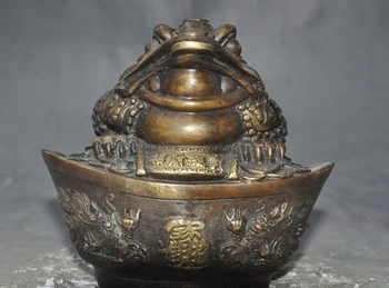 

Chinese bronze Dragon Yuanbao money coin wealth Golden Toad Spittor lucky statue