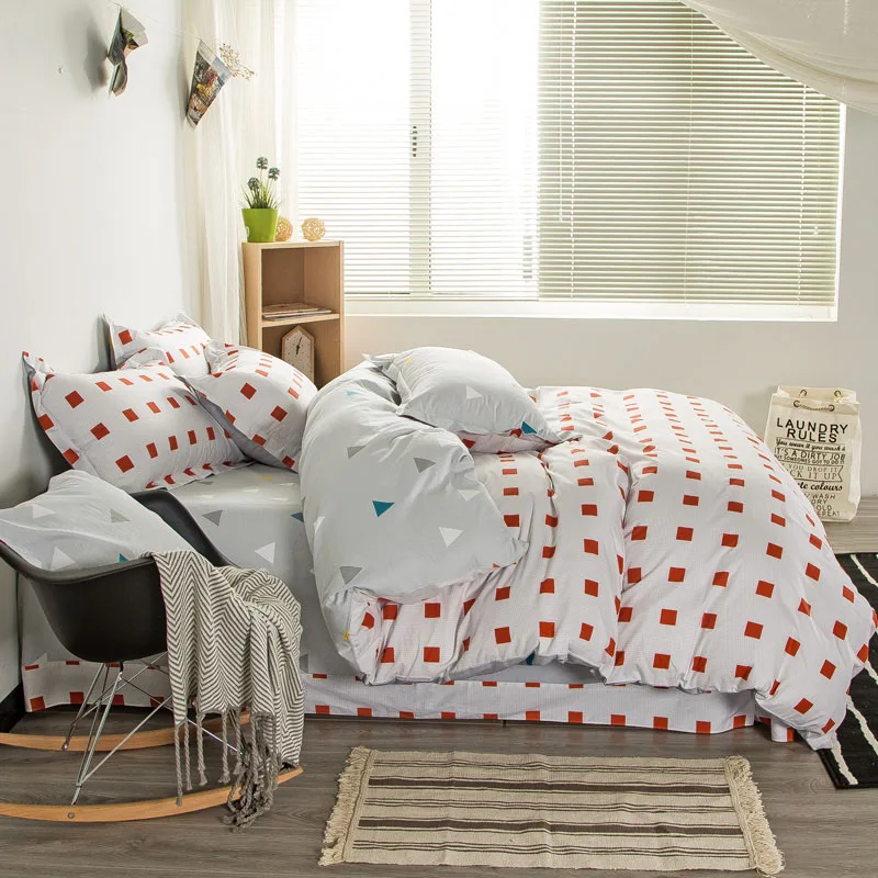 100 Cotton Home Textile 4pcs Bedding Sets Squares Triangle Plaids