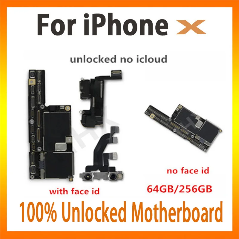 

Original For iPhone X motherboard with/no Face ID With Full Chips IOS mainboard for iphone X card/fee 64gb/256gb NO icloud panel
