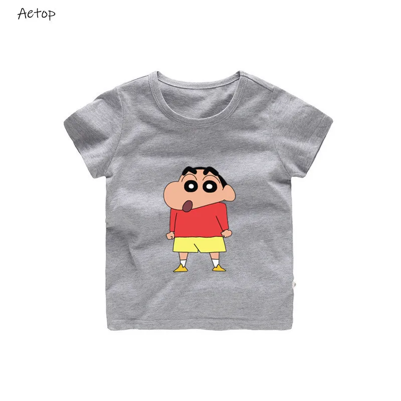 Одежда Crayon shin-chan футболка для подростков из японского аниме футболки Crayon shin-chan Топ, детская одежда летняя одежда b904 - Цвет: gray 1