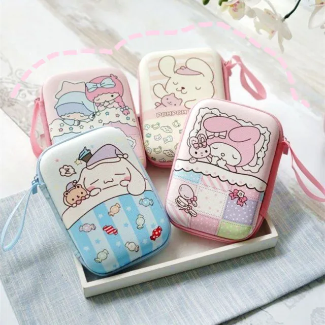

1pc cartoon my melody pudding dog cinnamoroll little twin stars data cable storage bag keychain dolls collection