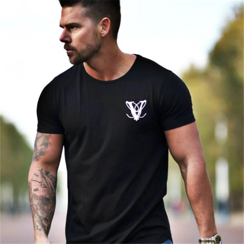 

Brand clothing men's fashion fitness t-shirt casual muscle bodybuilding short-sleeved men's slim cotton T-shirt clothing 2019