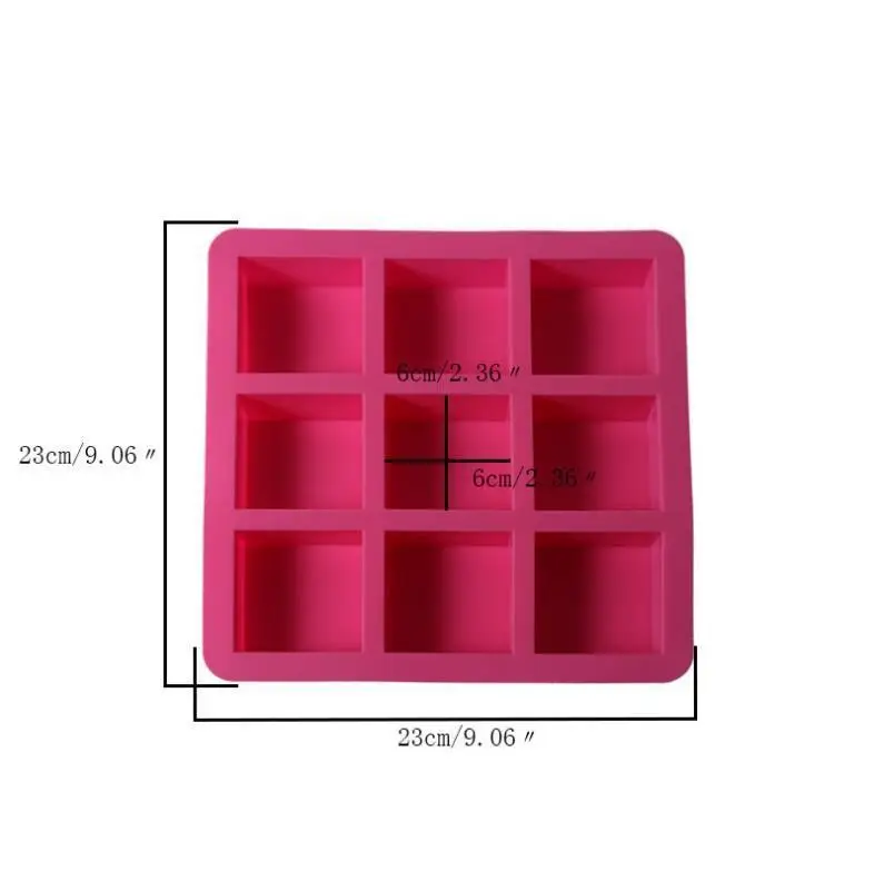 Ручная работа Силиконовые Формочки 9-полость пресс-форм Управление по санитарному надзору за качеством пищевых продуктов и медикаментов безопасной формы для выпечки квадратный Мыло Формы для выпечки инструменты для торты, хлеб Приспособления