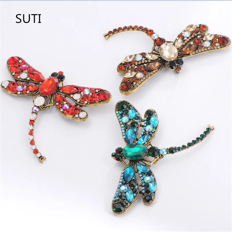

SUTI Enamel Pin Broochs Corsages Shining Brooches For Women 8 Colors Vintage Large Dragonfly Crystal Rhinestone Scarf Jewelry