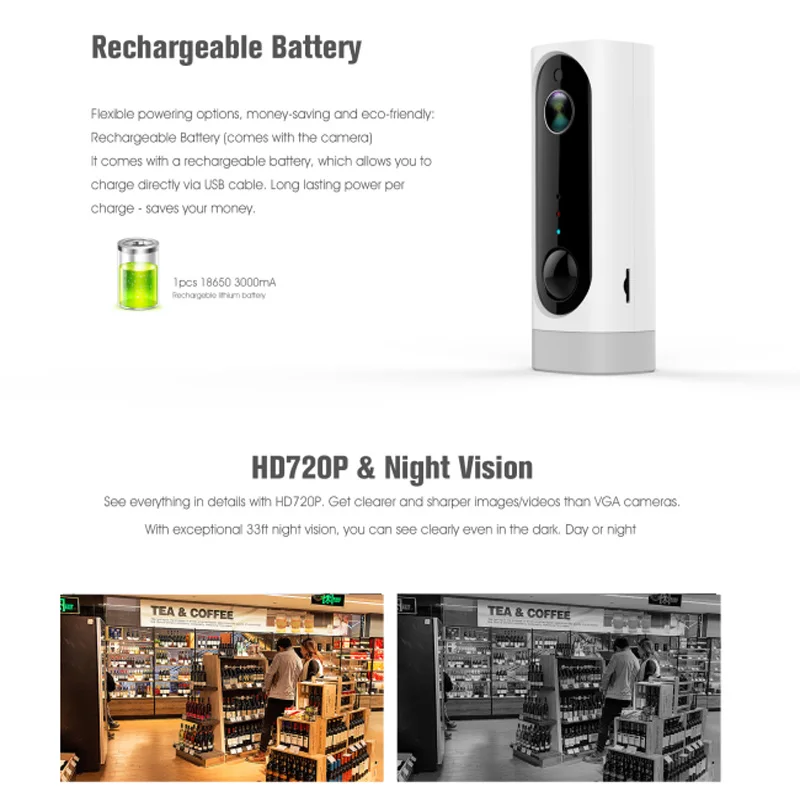  Wireless Security Camera Rechargeable Battery Powered Surveillance SystemWiFi IP HD CCTV Video Hous