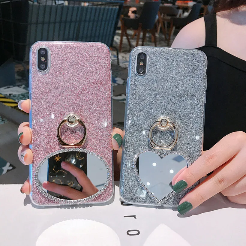 

Glitter Mirror Case for Nokia 6.1 7.1 4.2 8.1 Plus X7 X6 X71 7 6 1 Plus 2018 9 Finger Ring Stand Case Cover for Nokia 7 Plus