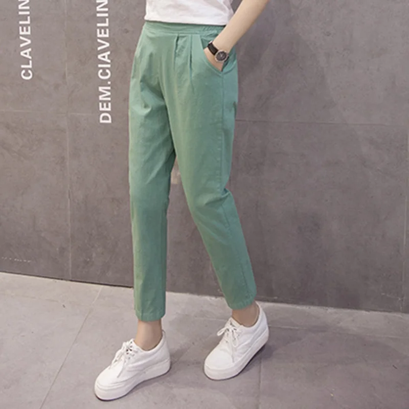 

pantalon femme plus size trousers women harem pants streetwear stretch pencil pants moda mujer 2018 cotton linen hight waist