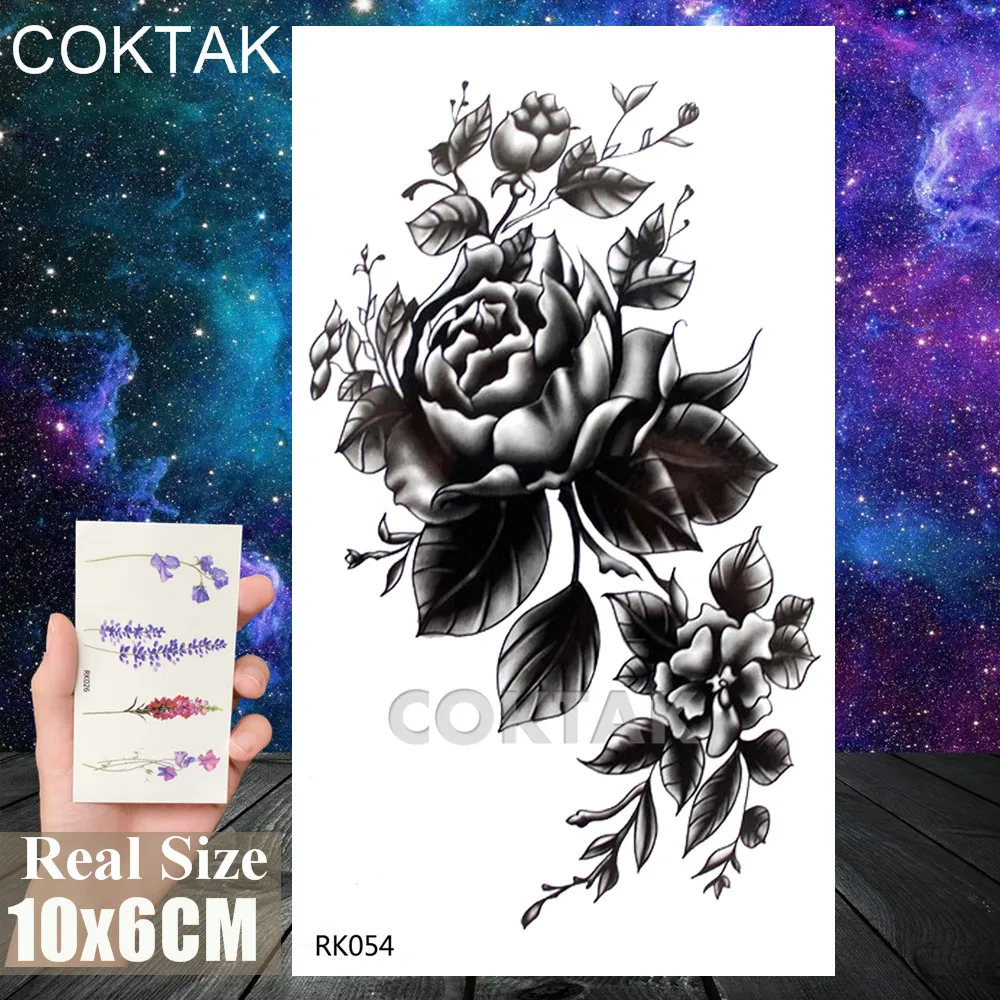 Эскиз карандаша сексуальная черная роза временные татуировки наклейка для