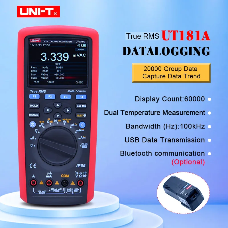 U-NIT UT181A True RMS Datalogging Цифровые мультиметры DMM измеритель температуры емкости с перезаряжаемой литиевой батареей EU Plug