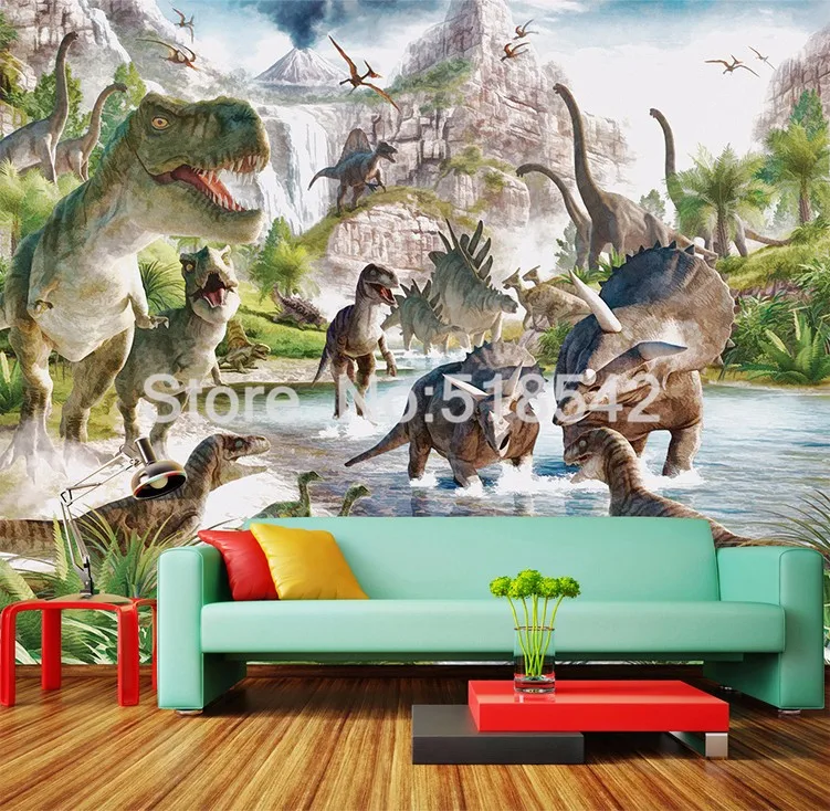 Пользовательские Плакат фото обои Юрского Dinosaur World 3D Настенная Обои Для Спальня стены Papel де Parede 3D
