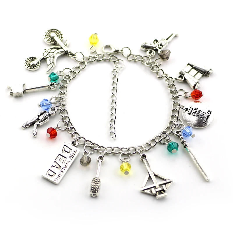 

The Walking Dead Inspired bracelet Apocalypse Zombie Survival Horror charm bracelet crossbow telescope axe gun bangle