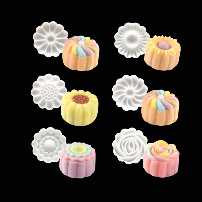 NEW 3D Rose Flower Mooncake Mold Hand Pressure Mould 1 Barrel 6 Stamps DIY Cake DecorationTool