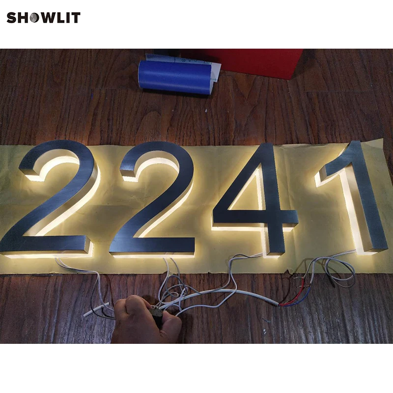Modern Lighted Brushed 8" House Numbers and Illuminated Lettersin Door