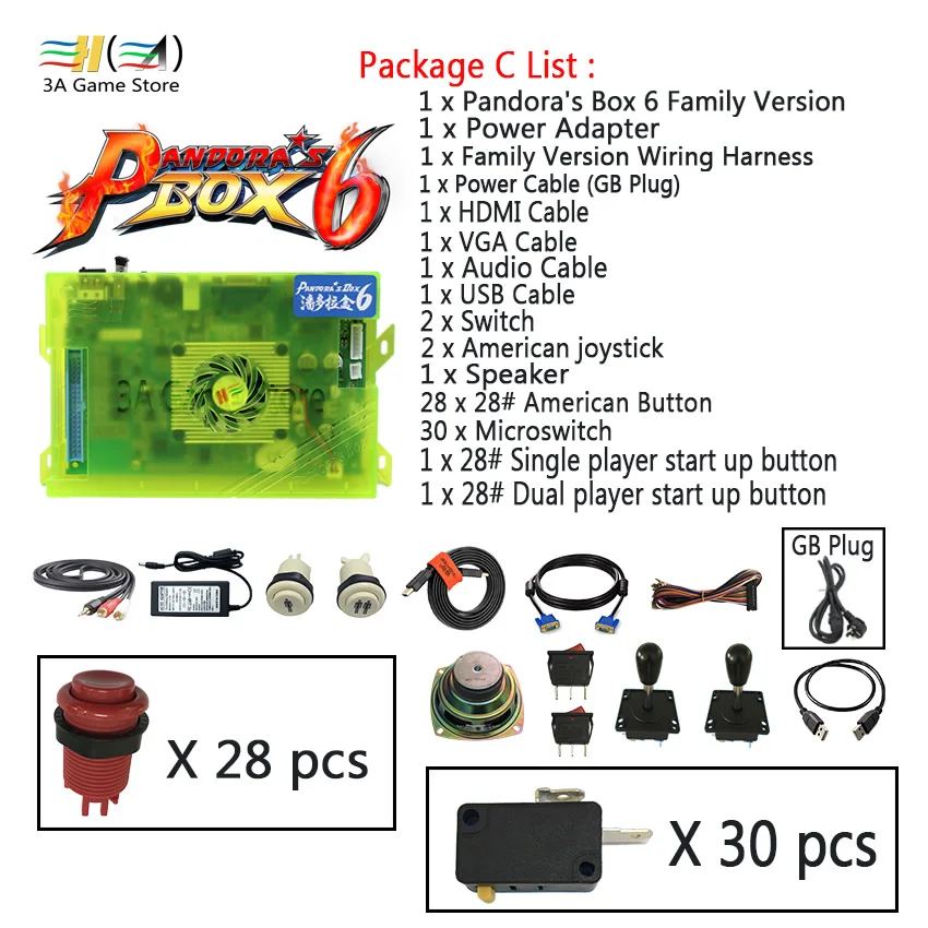 Package C GB plug Pandora box 6 1300 в 1 Diy usb джойстик аркадная кнопка переключатель аркадный джойстик кнопки комплект динамиков для управления аркадной машиной - Цвет: Package C GB plug