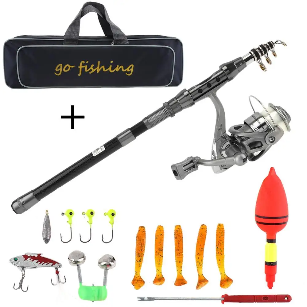 

1.5m/2.1m Carbon Fiber Fishing Rod Reel Combo Full Kit 2000 Spinning Reel with Fishing Bag Soft Lure Fishing Float Hook Jig Head
